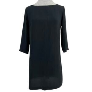 NEW Leith Little Black Dress Sleeves Keyhole Back Classic Shift Dress Unlined S